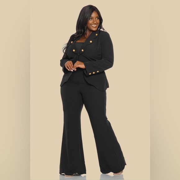 🟠201B. Scalloped Blazer Suit Set - Black - Picture 4 of 10